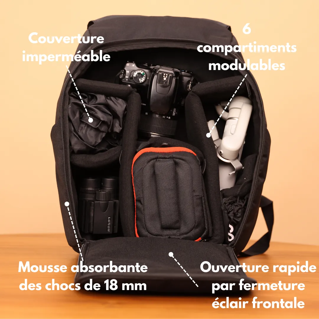 Sac à Dos Photo étanche Pour Voyage Et Randonnée - Compartiment Réglable Pour Appareil DSLR/objectifs - Accès Rapide, Dos Aéré