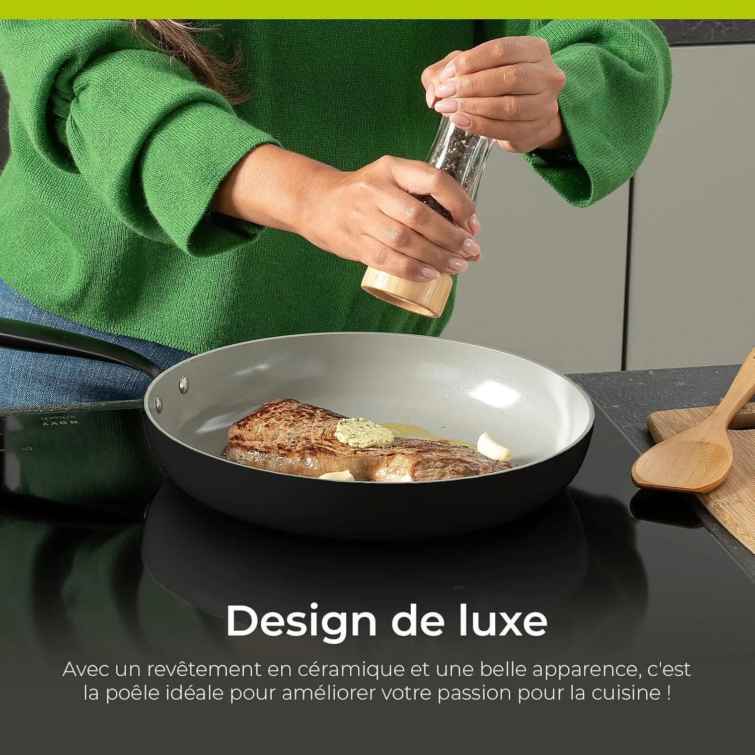 Poêle En Céramique 20 Cm - Sans PFAS/PTFE - Compatible Induction - Antiadhésive Et Résistante Aux Rayures