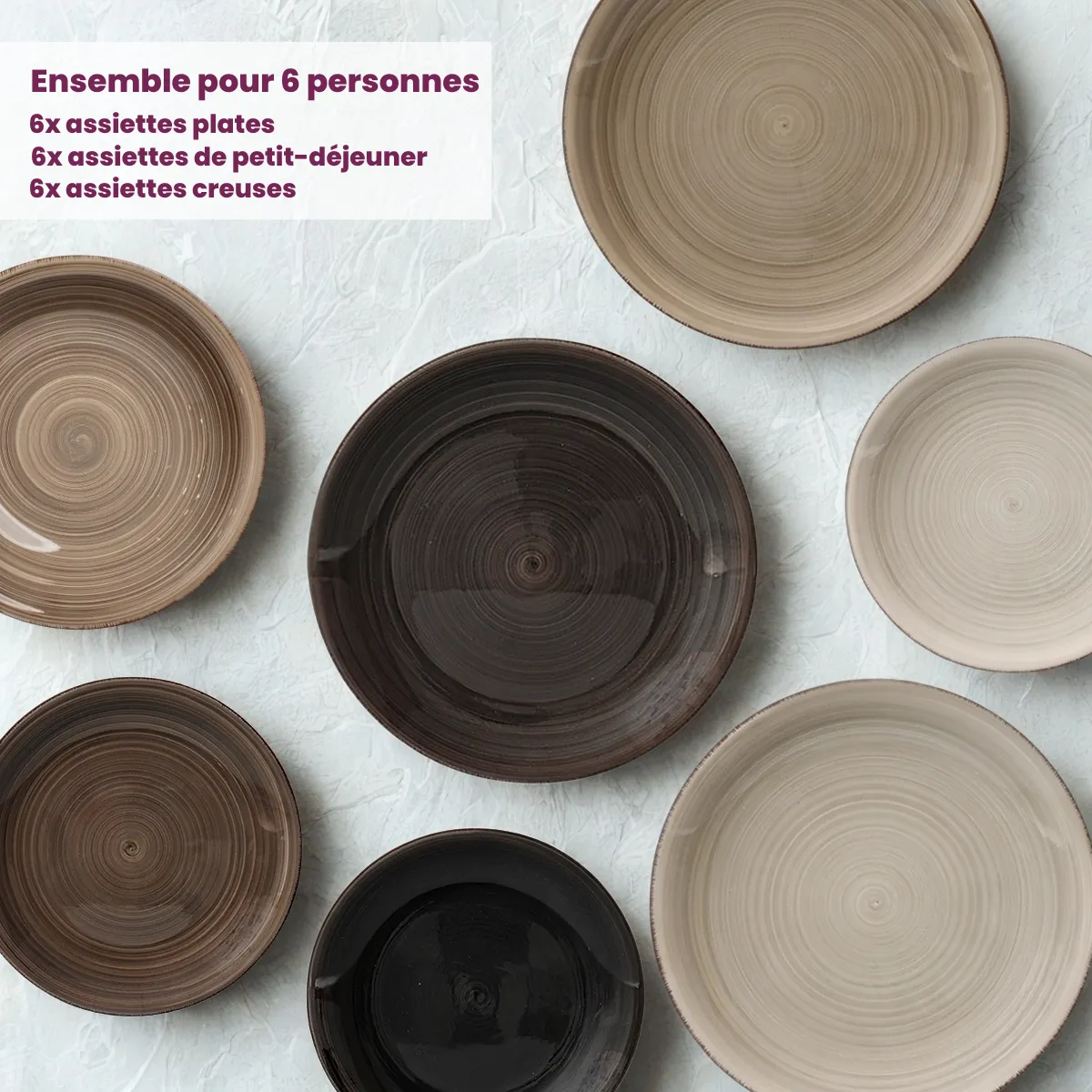 Service De Table Cookinglife Delice 18 Pièces Pour 6 Personnes - Assiettes Plates, Creuses, à Dessert - Gris