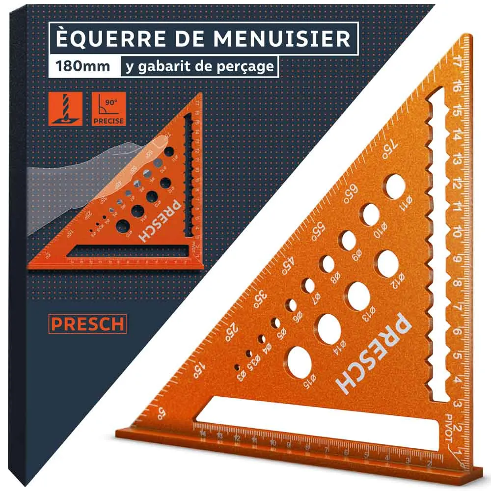Équerre De Menuisier Multifonctionnelle Aluminium Rouge - Règle Triangle Traçage 260x180mm