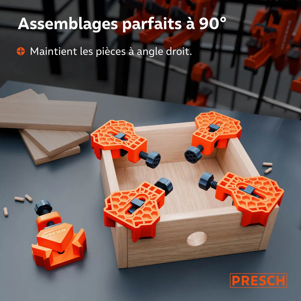 4 Serre-Joints D'Angle 90° - Pour Panneaux Jusqu'à 26 Mm - Force De Serrage 25 Kg - Idéal Menuiserie, Collage, Soudage