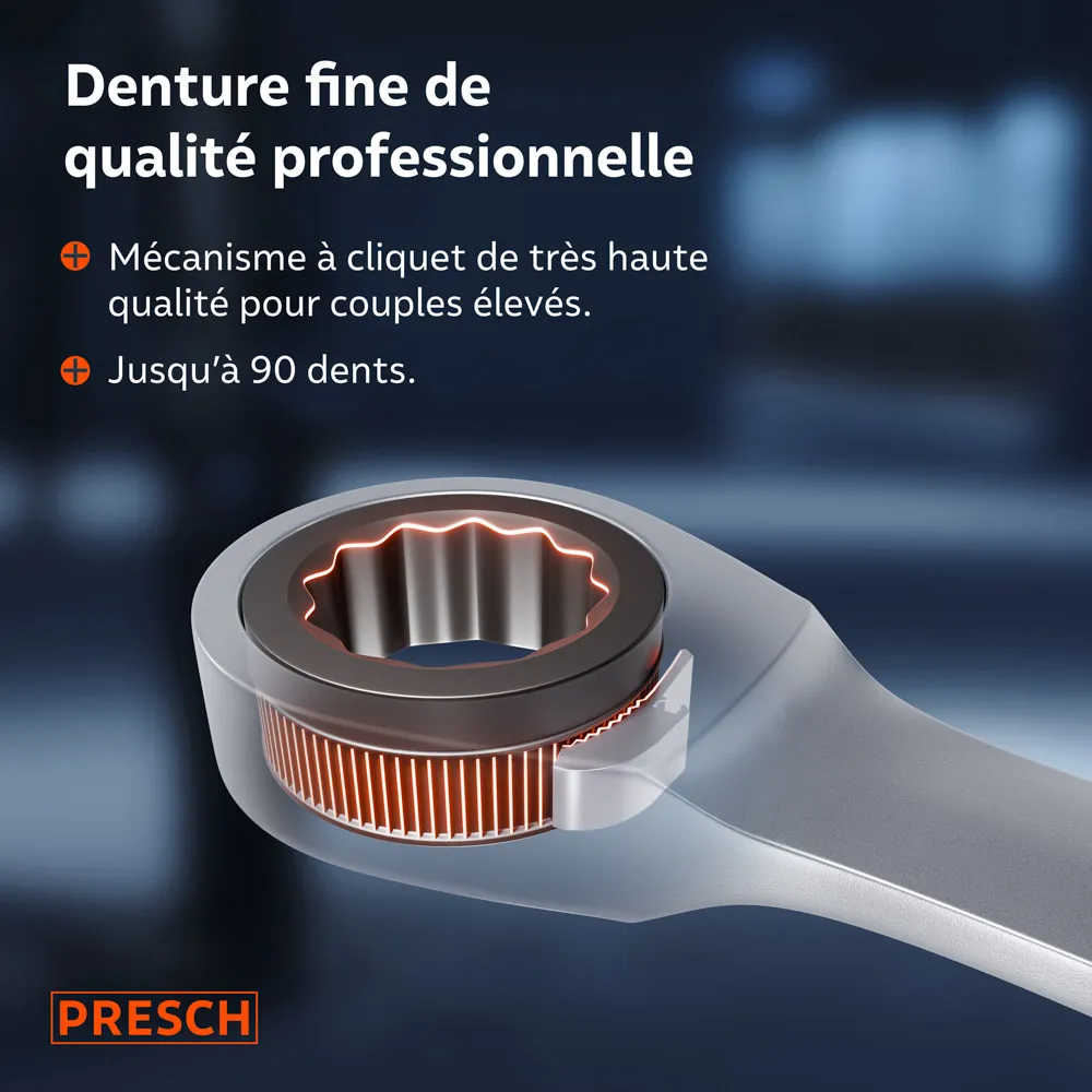TEKTON Jeu de clés à cliquet longues à tête fixe/flexible à